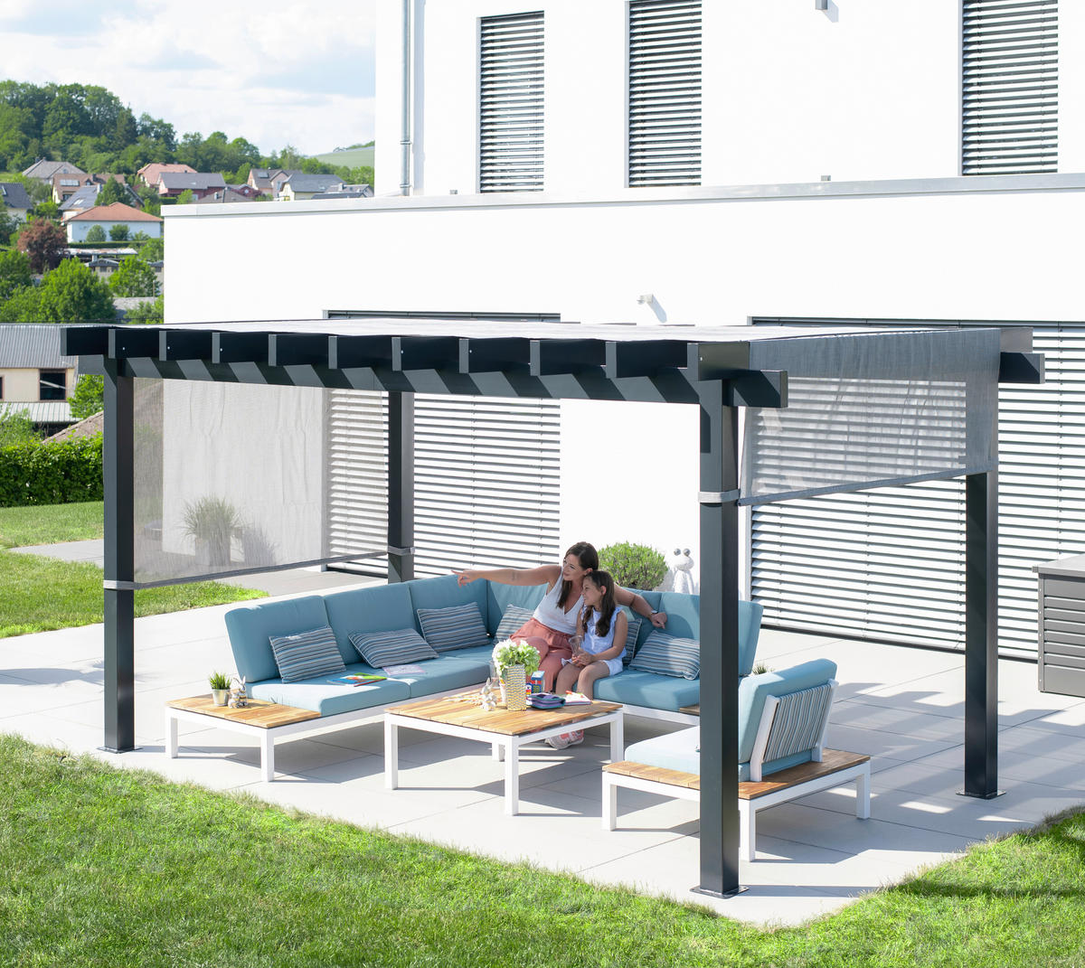 PAVILLON 295/253/495 cm Aluminium  - Anthrazit/Weiß, KONVENTIONELL, Textil/Metall (295/253/495cm) - Ambia Garden