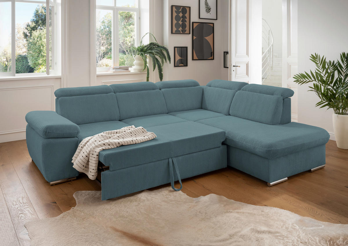 ECKSOFA in Cord Petrol  - Chromfarben/Petrol, Design, Textil/Metall (283/228cm) - Livetastic