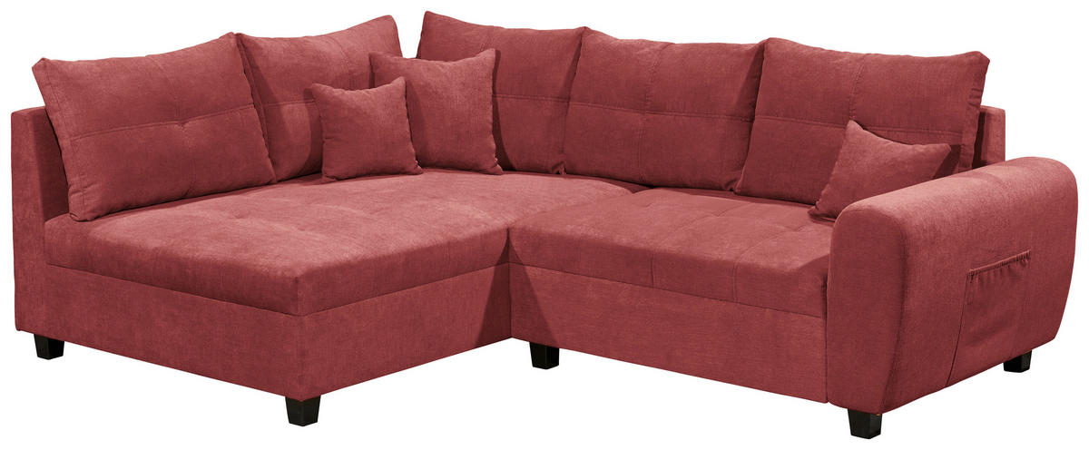 ECKSOFA inkl. Hocker Beere Mikrovelours  - Beere/Schwarz, Basics, Kunststoff/Textil (176/248cm) - MID.YOU