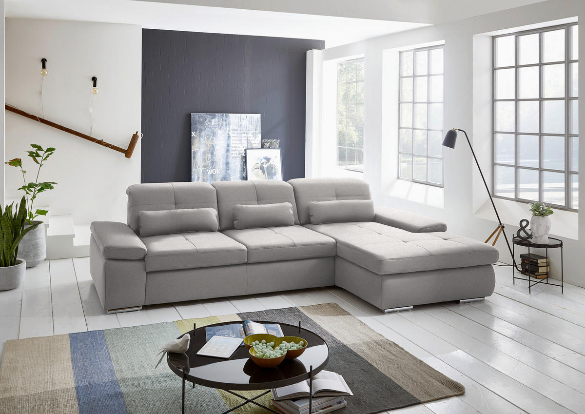 ECKSOFA Flachgewebe Silberfarben  - Chromfarben/Silberfarben, Design, Textil (309/195cm) - Beldomo Style