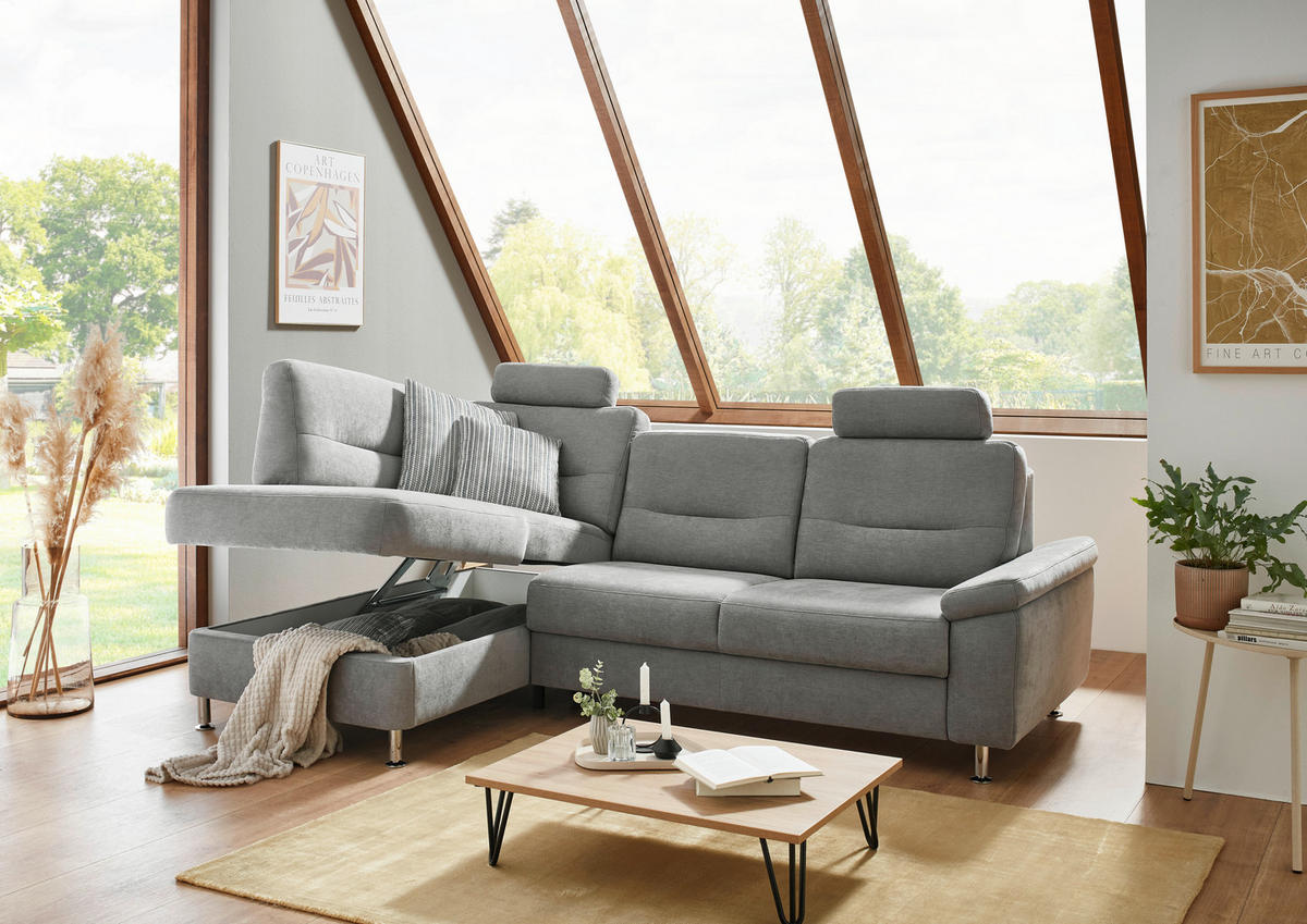 ECKSOFA  in Flachgewebe Grau  160/244 cm  - Alufarben/Grau, KONVENTIONELL, Textil/Metall (160/244cm) - Beldomo Comfort