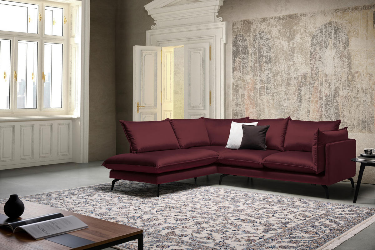 ECKSOFA Bordeaux Samt  - Bordeaux/Schwarz, Design, Textil/Metall (200/241cm) - Carryhome