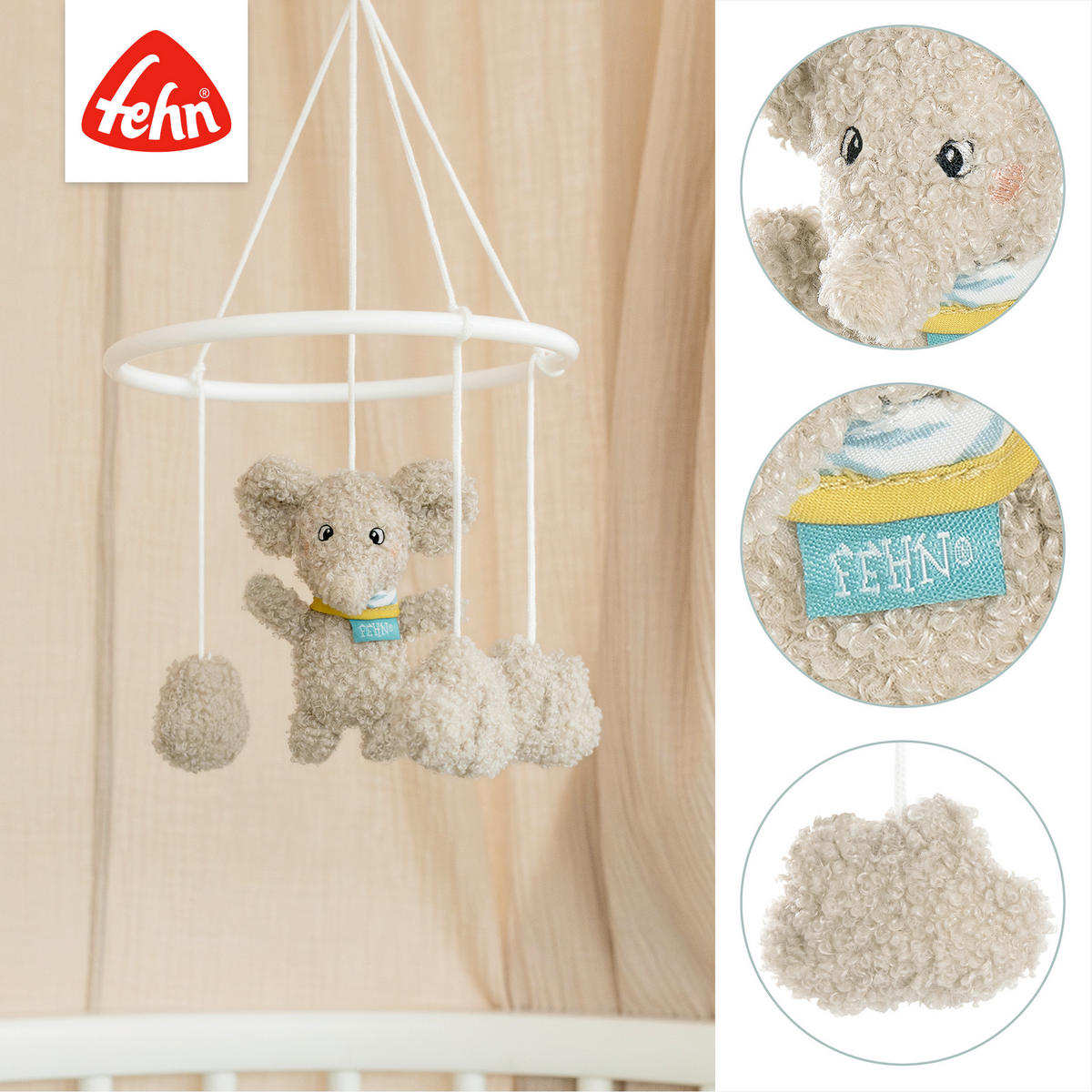MOBILE Elefant Erik  - Hellgrau, Basics, Textil (18/18/6cm) - Fehn