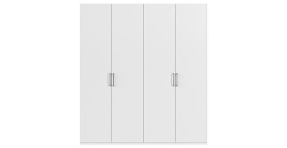 DREHTÜRENSCHRANK 201/223/61 cm,  in Weiß, 4-türig  - Edelstahlfarben/Weiß, Basics, Holzwerkstoff/Metall (201/223/61cm) - Novel