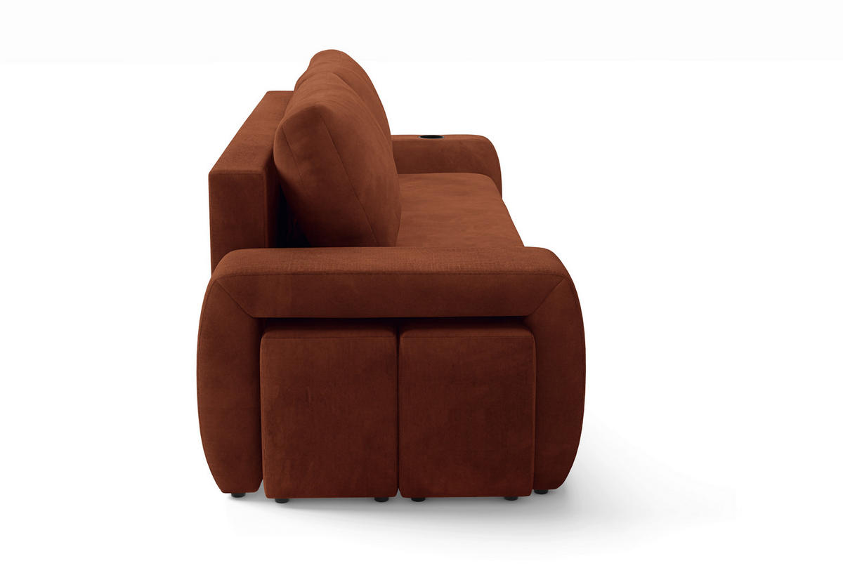 SCHLAFSOFA INES in Plüsch Rostfarben  - Rostfarben/Schwarz, Design, Kunststoff/Textil (258/98/95cm) - Livetastic