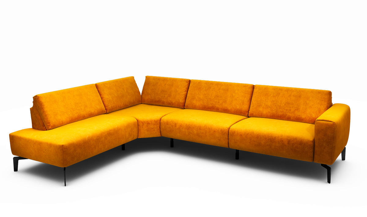 ECKSOFA Cosy Gelb Samt  - Gelb/Schwarz, Design, Textil/Metall (213/296cm) - SENSOO