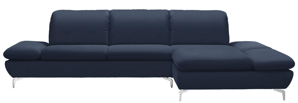 ECKSOFA  in Echtleder Blau  315/200 cm  - Blau/Silberfarben, Design, Leder/Metall (315/200cm) - Chilliano