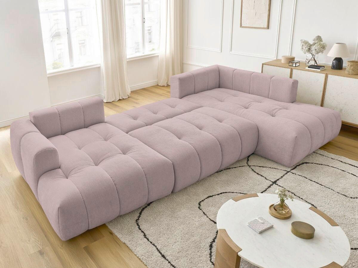 WOHNLANDSCHAFT  FUJI  Pink Leinenoptik  - Pink/Schwarz, MODERN, Kunststoff/Textil (160/377/204cm)