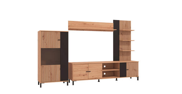 WOHNWAND in Schwarz, Eiche Artisan 263/167/40 cm - Schwarz/Eiche Artisan, KONVENTIONELL, Holzwerkstoff/Metall (263/167/40cm) - Carryhome