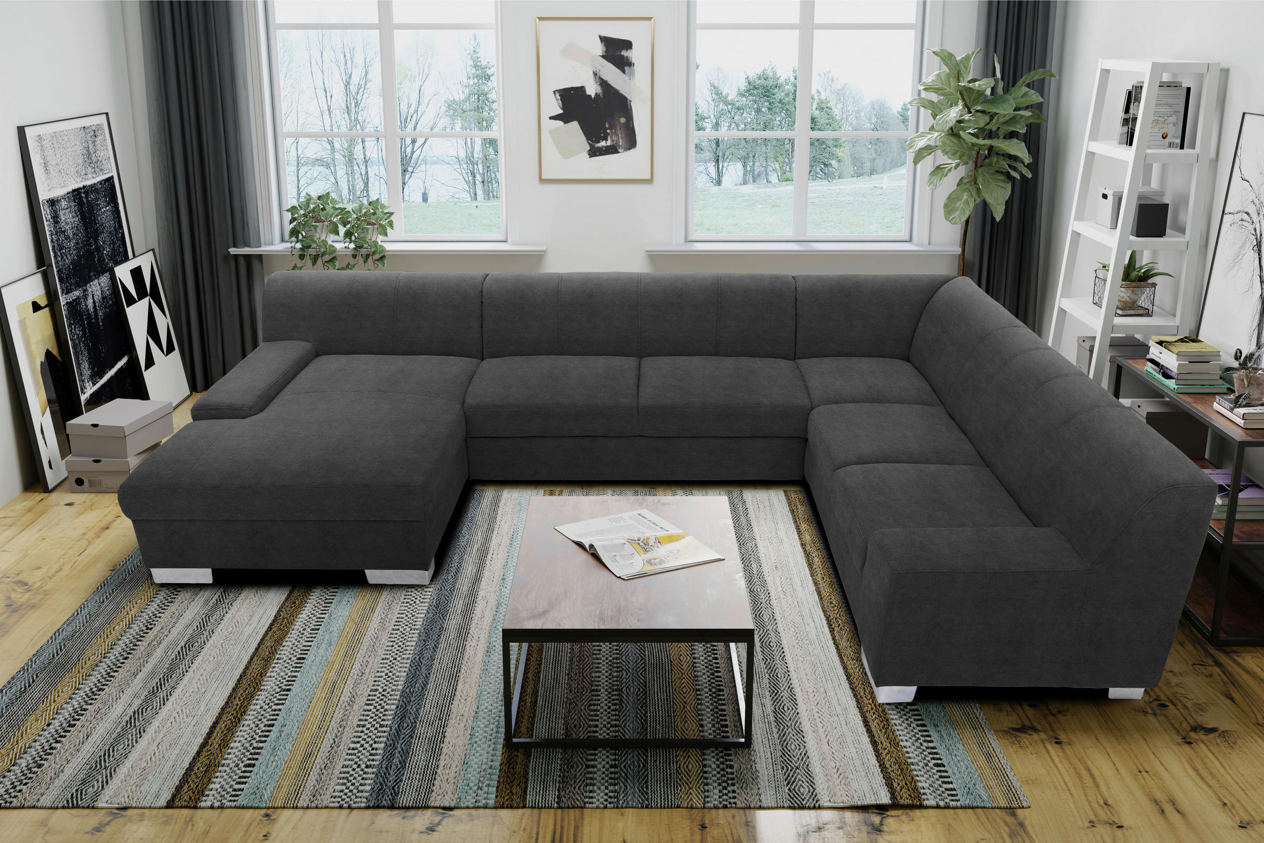 WOHNLANDSCHAFT Anthrazit Mikrofaser - Wengefarben/Anthrazit, Design, Holz/Textil (153/328/212cm)