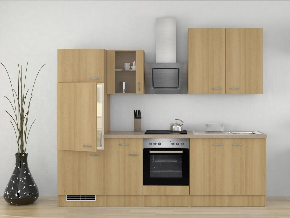 KÜCHENBLOCK 270 cm in Buchefarben - Edelstahlfarben/Beige, MODERN, Glas/Holzwerkstoff (270cm) - FlexWell