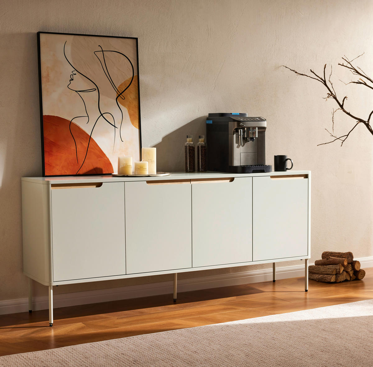 SIDEBOARD 170/75/40 cm  - gråvit/ekfärgad, Design, metall/trämaterial (170/75/40cm) - Carryhome