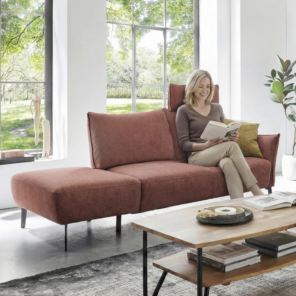 RÉCAMIERE Chenille Bordeaux  - Bordeaux/Schwarz, Konventionell, Textil/Metall (206/90/92cm) - Elegando