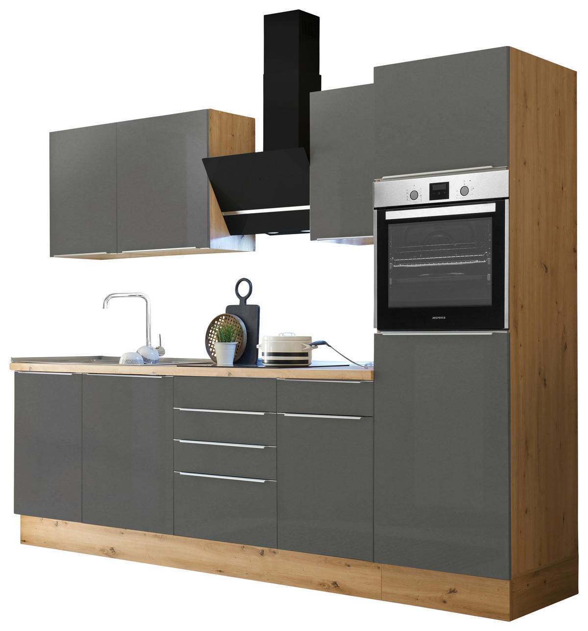 KÜCHENBLOCK 280/211/60 cm   in Anthrazit, Grau, Eiche Artisan  - Anthrazit/Alufarben, Lifestyle, Holzwerkstoff/Kunststoff (280/211/60cm) - Respekta