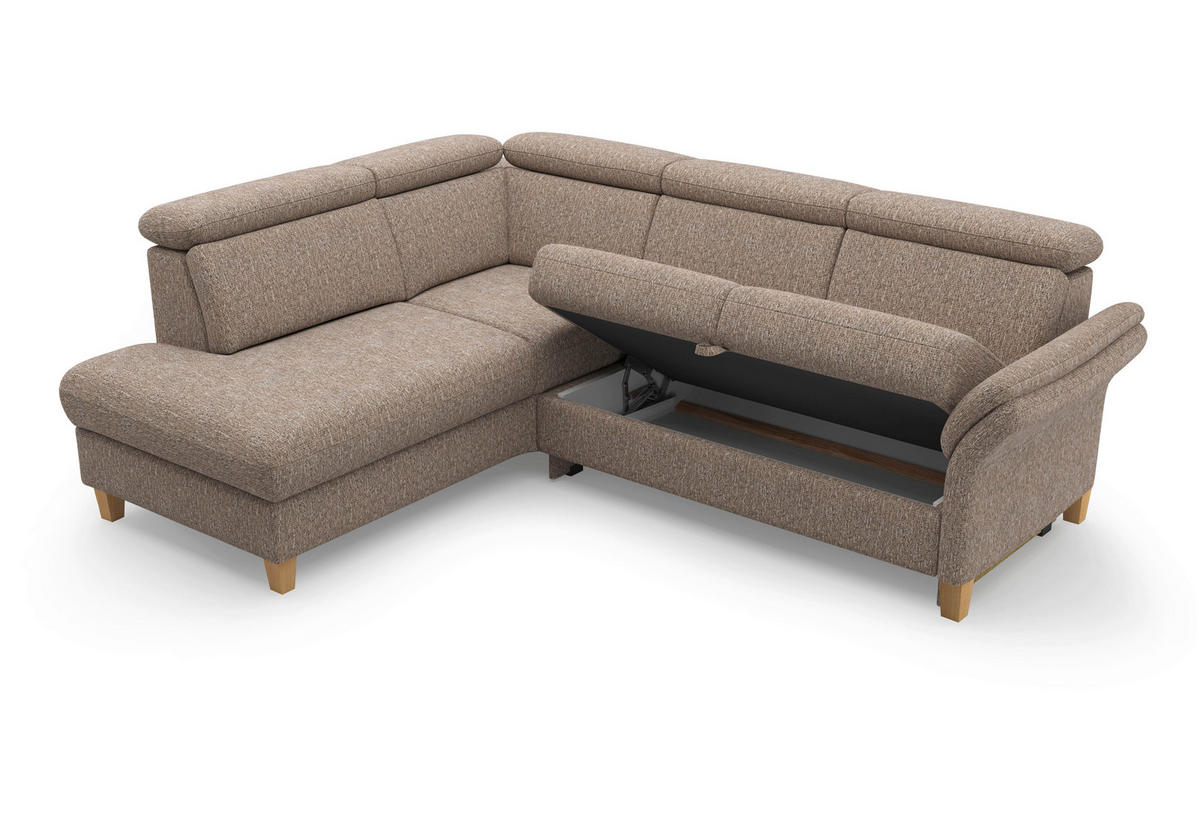 ECKSOFA GLENDALE E in Chenille Cappuccino  193/247 cm  - Eichefarben/Cappuccino, KONVENTIONELL, Holz/Textil (193/247cm) - Sit & More