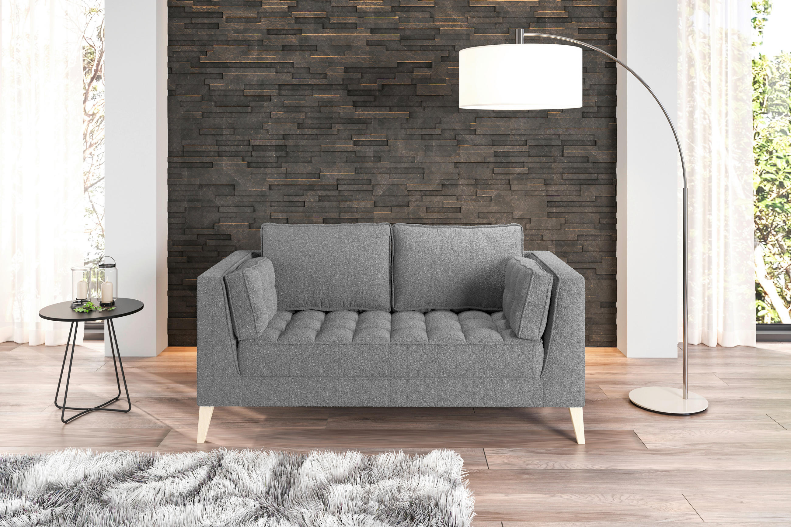 2-SITZER-SOFA in Bouclé Taupe  - Taupe/Naturfarben, Design, Holzwerkstoff/Textil (110/95/85cm) - MID.YOU