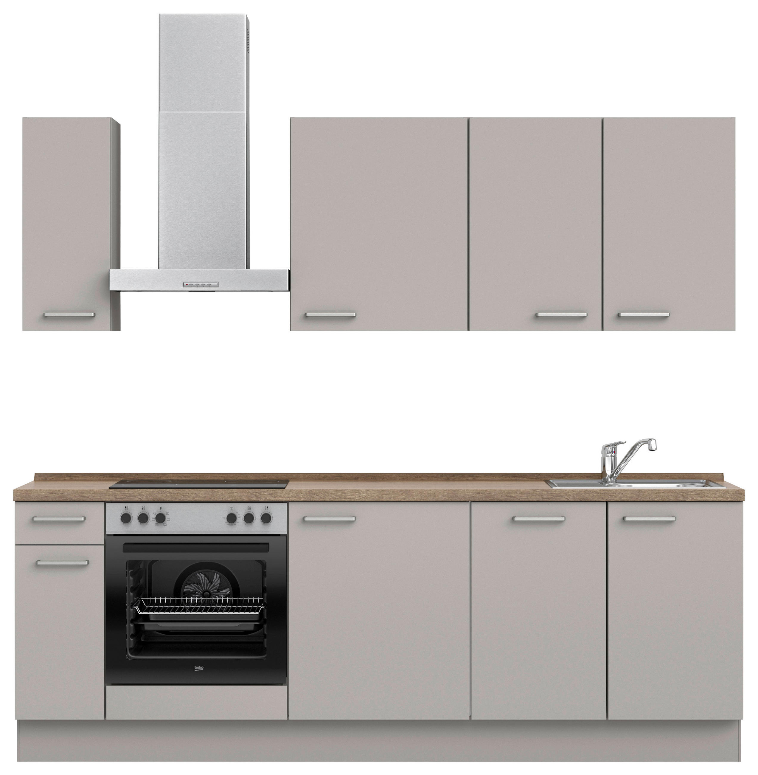 KÜCHENLEERBLOCK 240 cm   in Grau, Eiche dunkel  - Eiche dunkel/Edelstahlfarben, MODERN, Holzwerkstoff/Metall (240cm) - Nobilia
