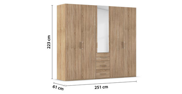 DREHTÜRENSCHRANK 251/223/60 cm,  in Sonoma Eiche, 5-türig  - Sonoma Eiche, Design, Glas/Holzwerkstoff (251/223/60cm) - Novel