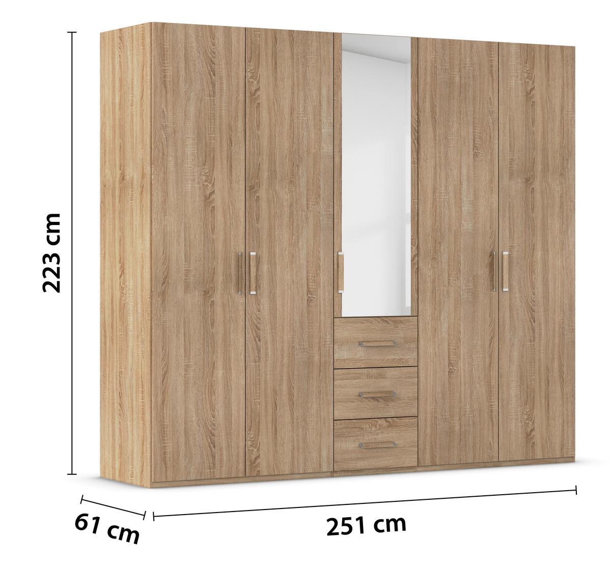 DREHTÜRENSCHRANK 251/223/60 cm 5-türig Sonoma Eiche  - Sonoma Eiche, Design, Glas/Holzwerkstoff (251/223/60cm) - Novel