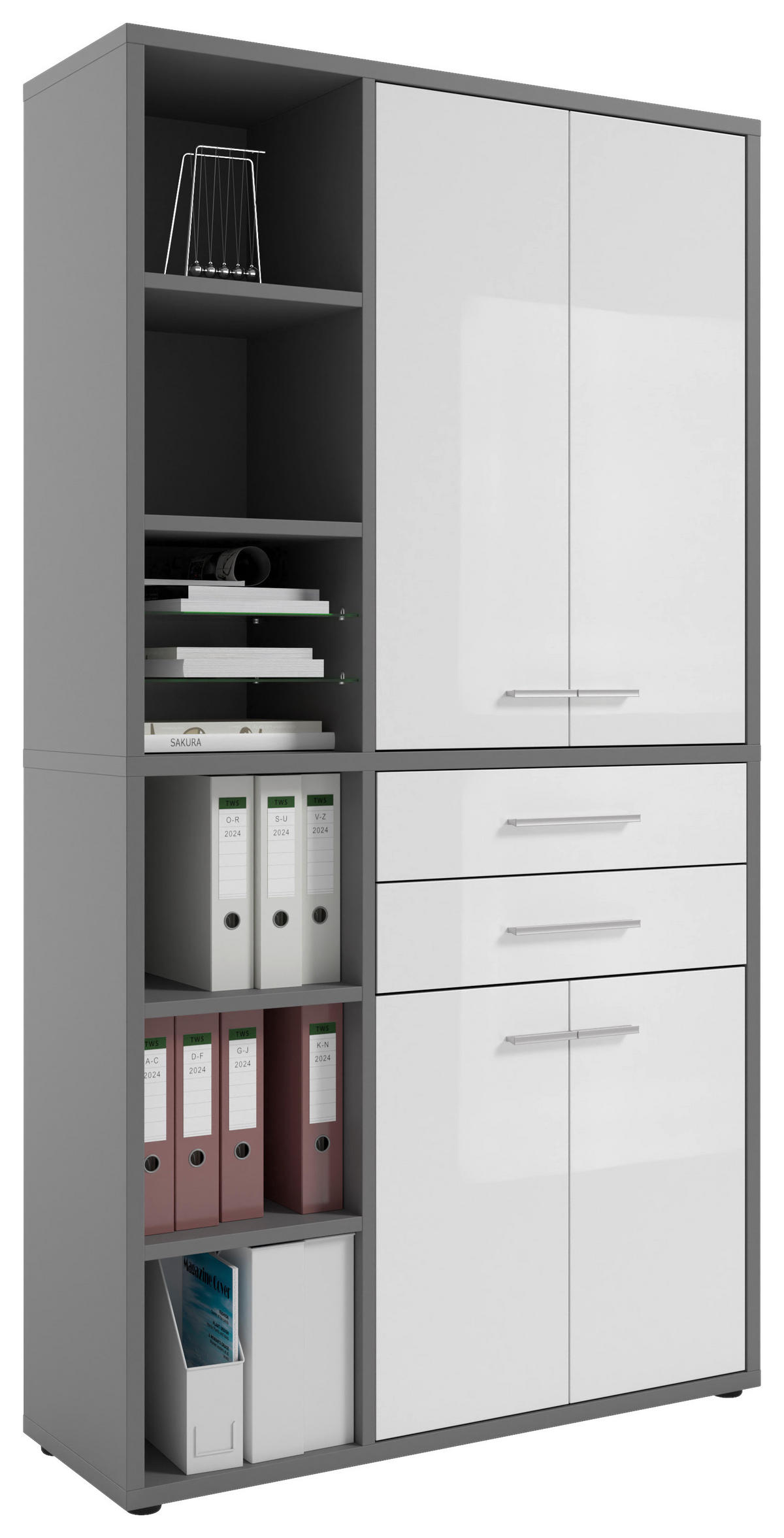 AKTENSCHRANK Grau, Weiß  - Weiß/Grau, MODERN, Glas/Holzwerkstoff (116,5/215,4/40cm)