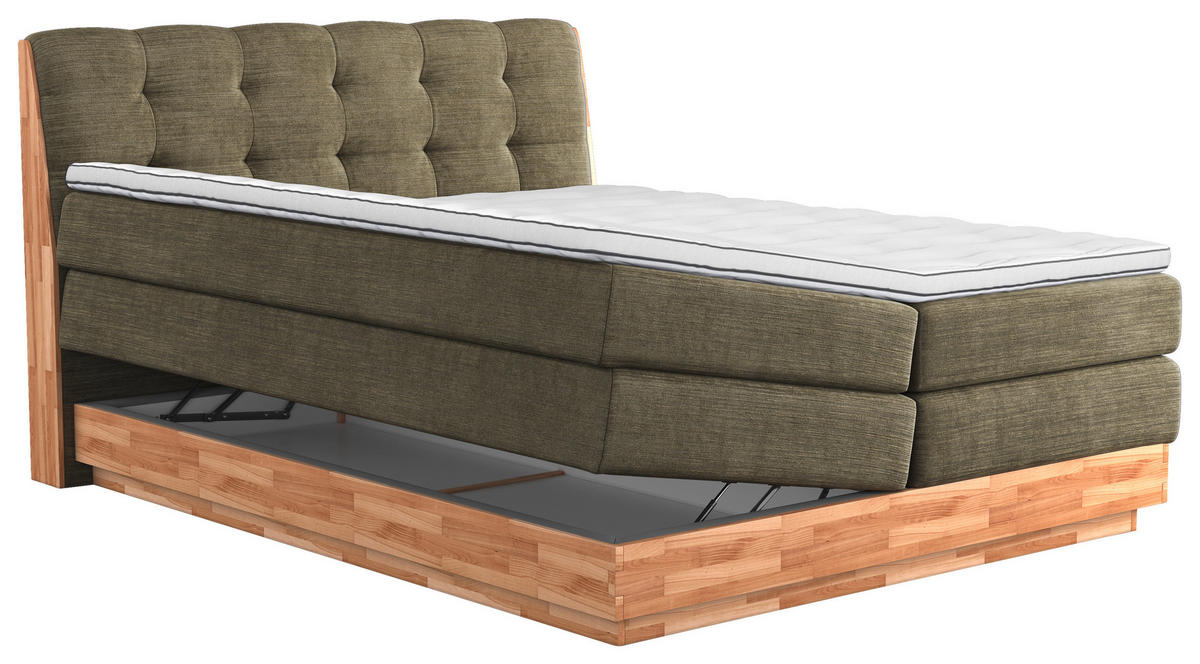 BOXSPRING-ÁGY 180/200 cm  zöld  - fekete/zöld, Natur, textil/fa (180/200cm)