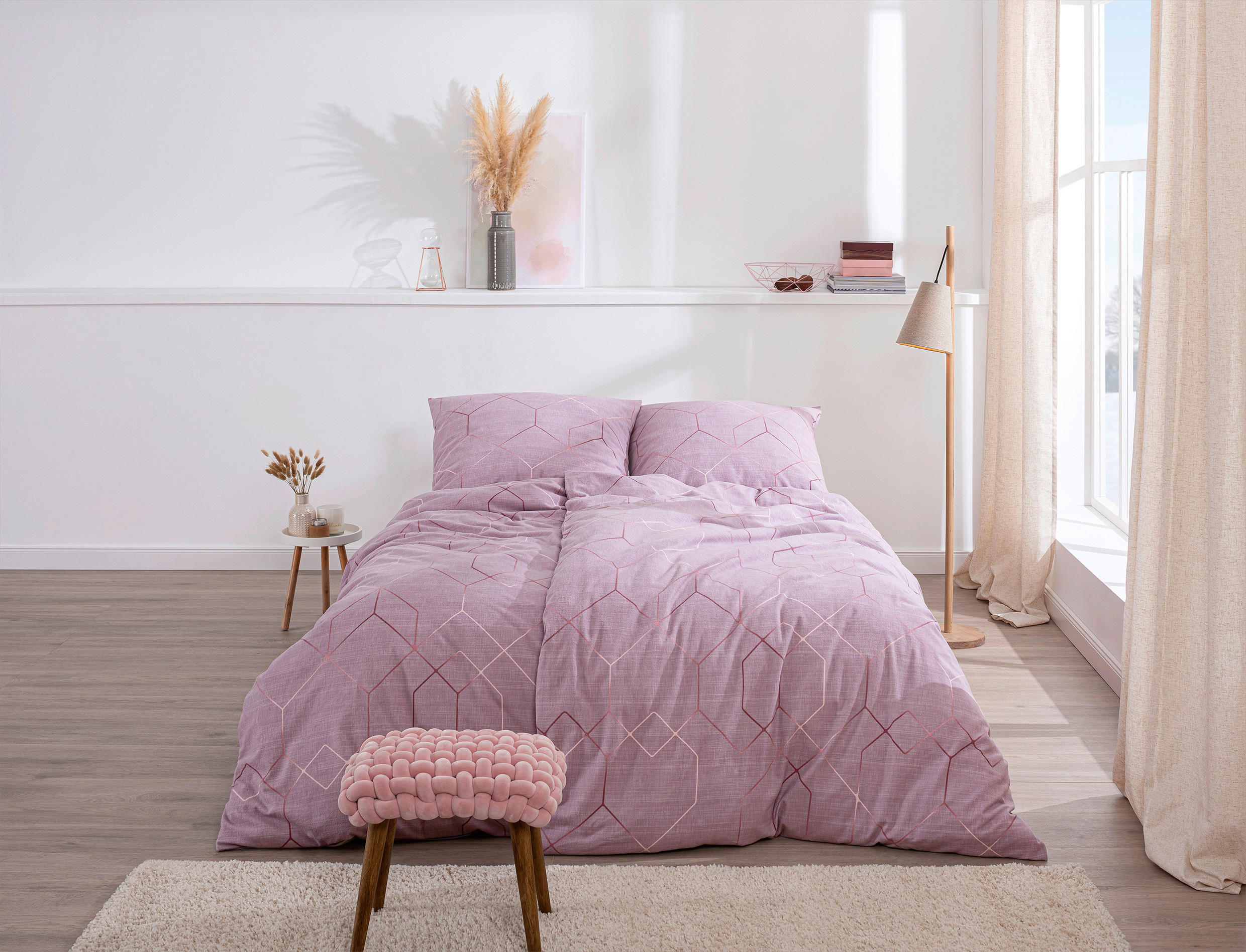 Thumbnail - Estella Bettwäsche Titus, Mauve, Textil, Graphik, 135x200 cm, Oeko-Tex® Standard 100, pflegeleicht, atmungsaktiv, hautfr...