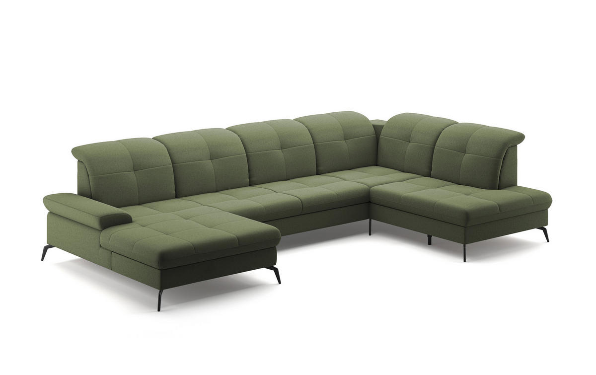 WOHNLANDSCHAFT in Flachgewebe Olivgrün  - Schwarz/Olivgrün, Konventionell, Textil/Metall (185/357/231cm) - Sit & More