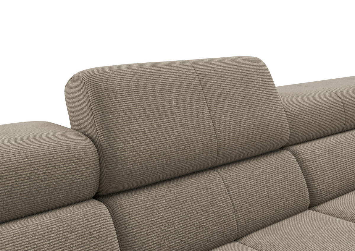 ECKSOFA Sandfarben Feincord Rücken echt, Kopfteilverstellung, Sitztiefenverstellung  - Sandfarben/Schwarz, KONVENTIONELL, Textil/Metall (293/226cm) - Hom`in