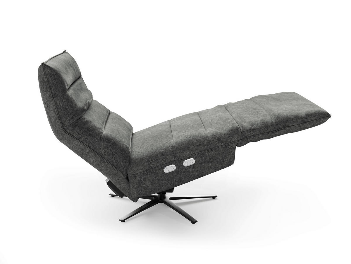 RELAXSESSEL EVE E Mikrofaser Kopfteilverstellung, Rücken echt    - Dunkelgrau/Schwarz, Basics, Textil/Metall (80/109/98cm) - Sit & More