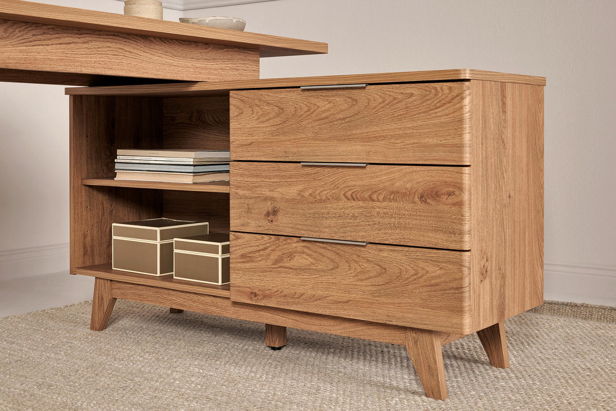 ECKSCHREIBTISCH 140/118/76 cm  in Eichefarben  - Eichefarben/Alufarben, MODERN, Holzwerkstoff/Metall (140/118/76cm) - Livetastic