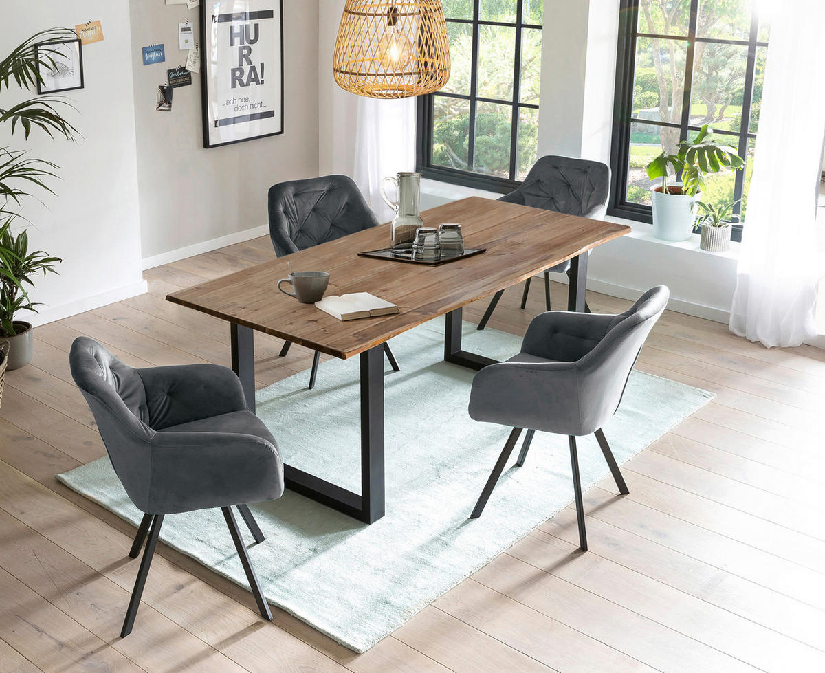 TISCHGRUPPE Grau, Walnussfarben  - Walnussfarben/Grau, MODERN, Holz/Textil (180/90/75cm) - Livetastic