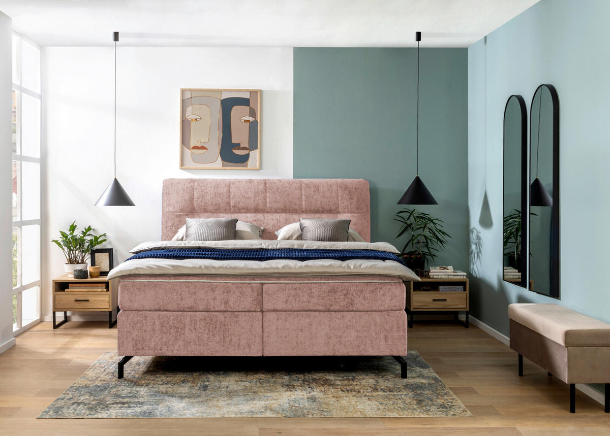 BOXSPRINGBETT 160/200 cm  in Rosa  - Schwarz/Rosa, Design, Textil/Metall (160/200cm) - Esposa