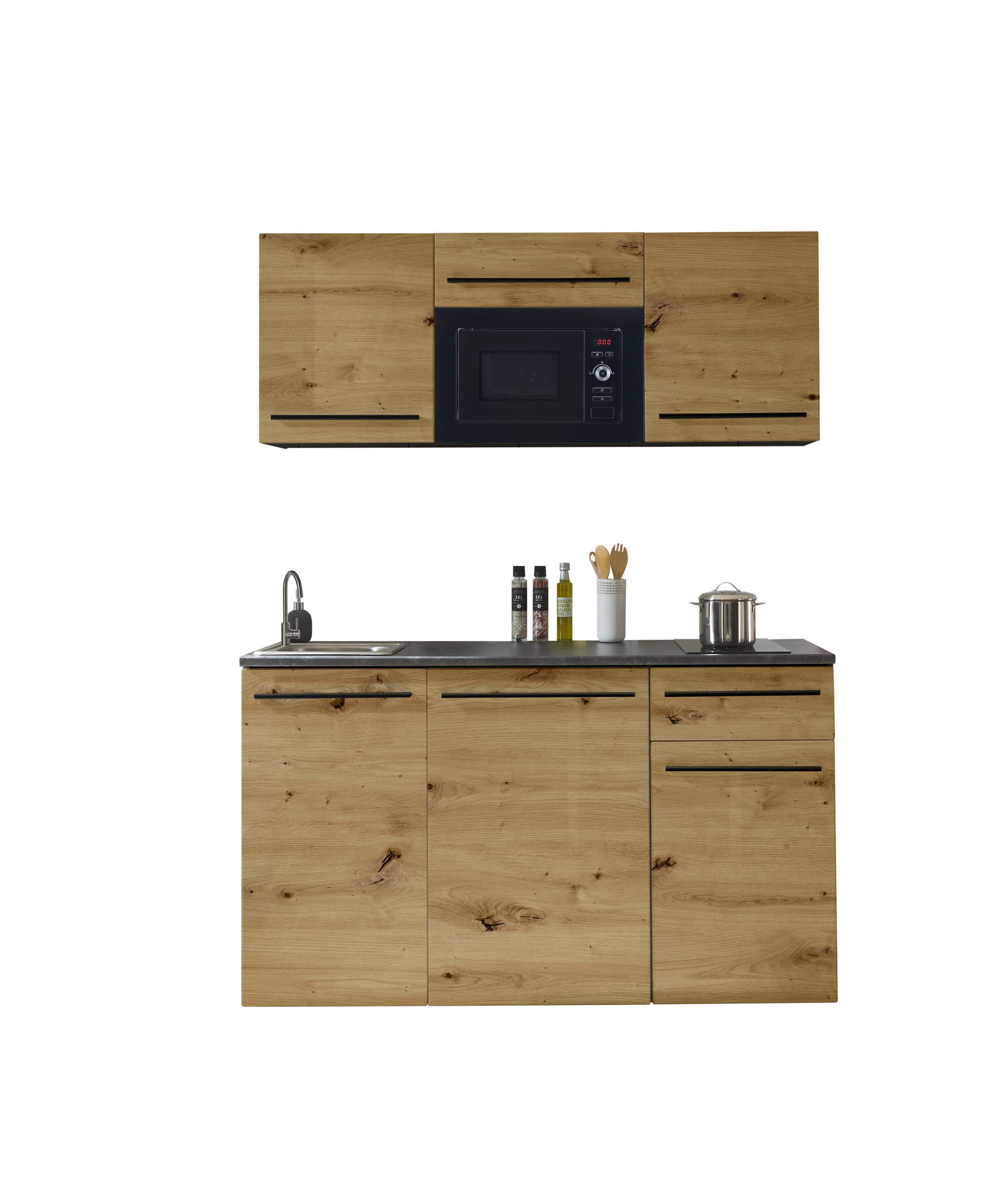 KÜCHENLEERBLOCK Jazz Single 160 cm  in Anthrazit, Braun, Eiche Artisan  - Anthrazit/Schwarz, Trend, Holzwerkstoff/Kunststoff (160cm) - P & B
