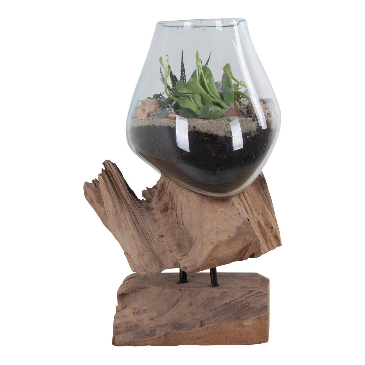 VASE  - Klar/Teakfarben, Design, Glas/Holz (18/25/15cm)