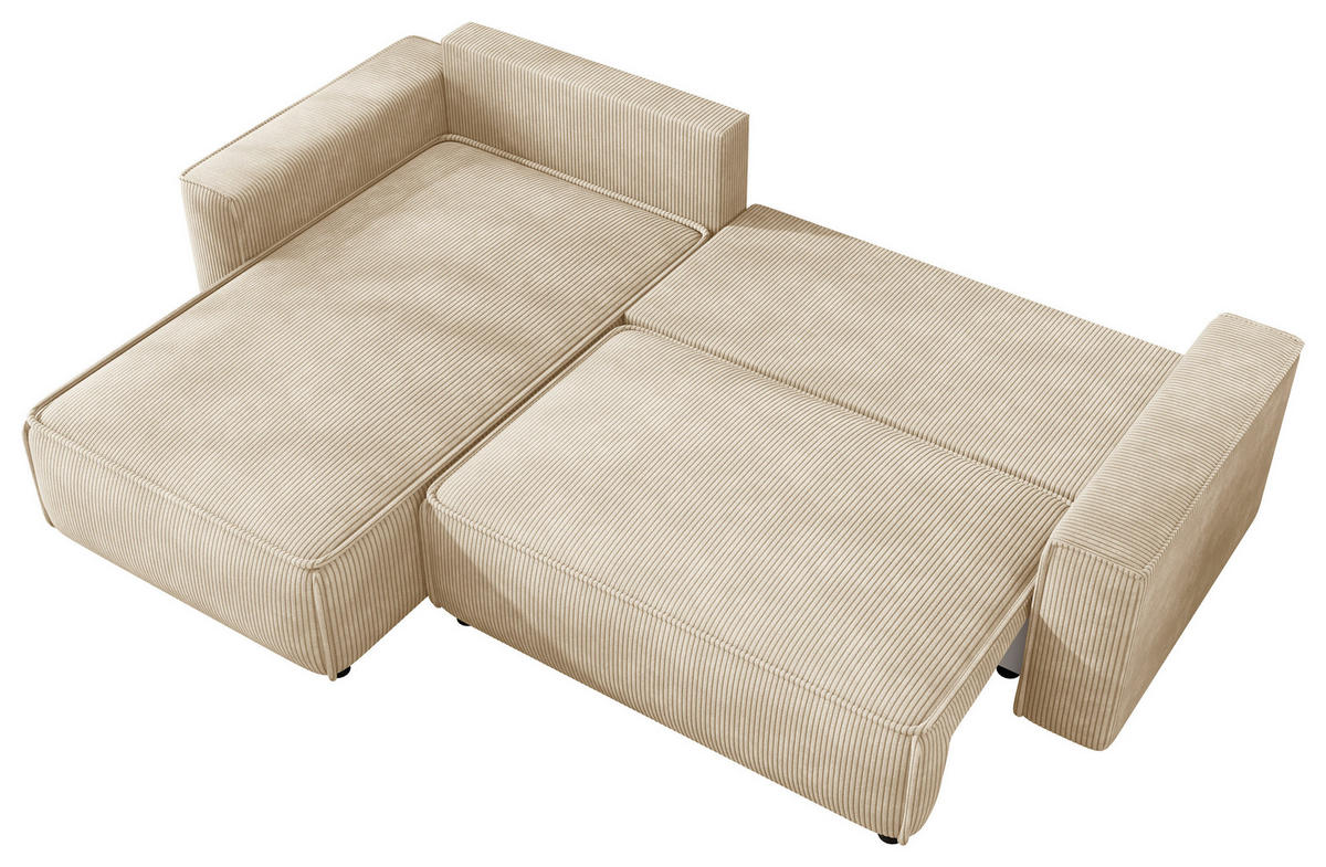 ECKSOFA 190/280 cm MERO in Cord Creme Zierkissen, Rückenkissen, Bettkasten  190/280 cm  - Creme/Schwarz, MODERN, Kunststoff/Textil (190/280cm) - MID.YOU