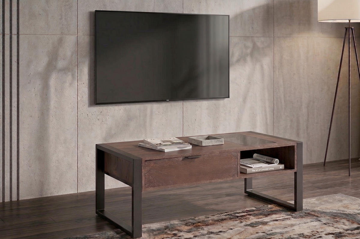 COUCHTISCH Mangoholz vollmassiv Klarglas 120/60/45 cm rechteckig Anthrazit, Dunkelbraun  - Dunkelbraun/Anthrazit, KONVENTIONELL, Glas/Holz (120/60/45cm) - Livetastic