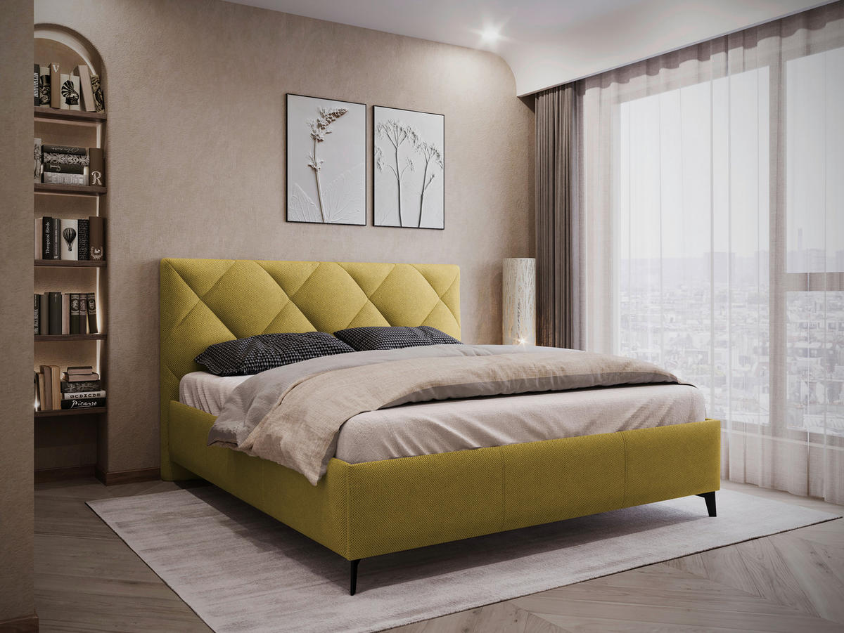 POLSTERBETT 180/200 cm  in Senfgelb  - Senfgelb/Schwarz, Modern, Holz/Textil (180/200cm) - MID.YOU