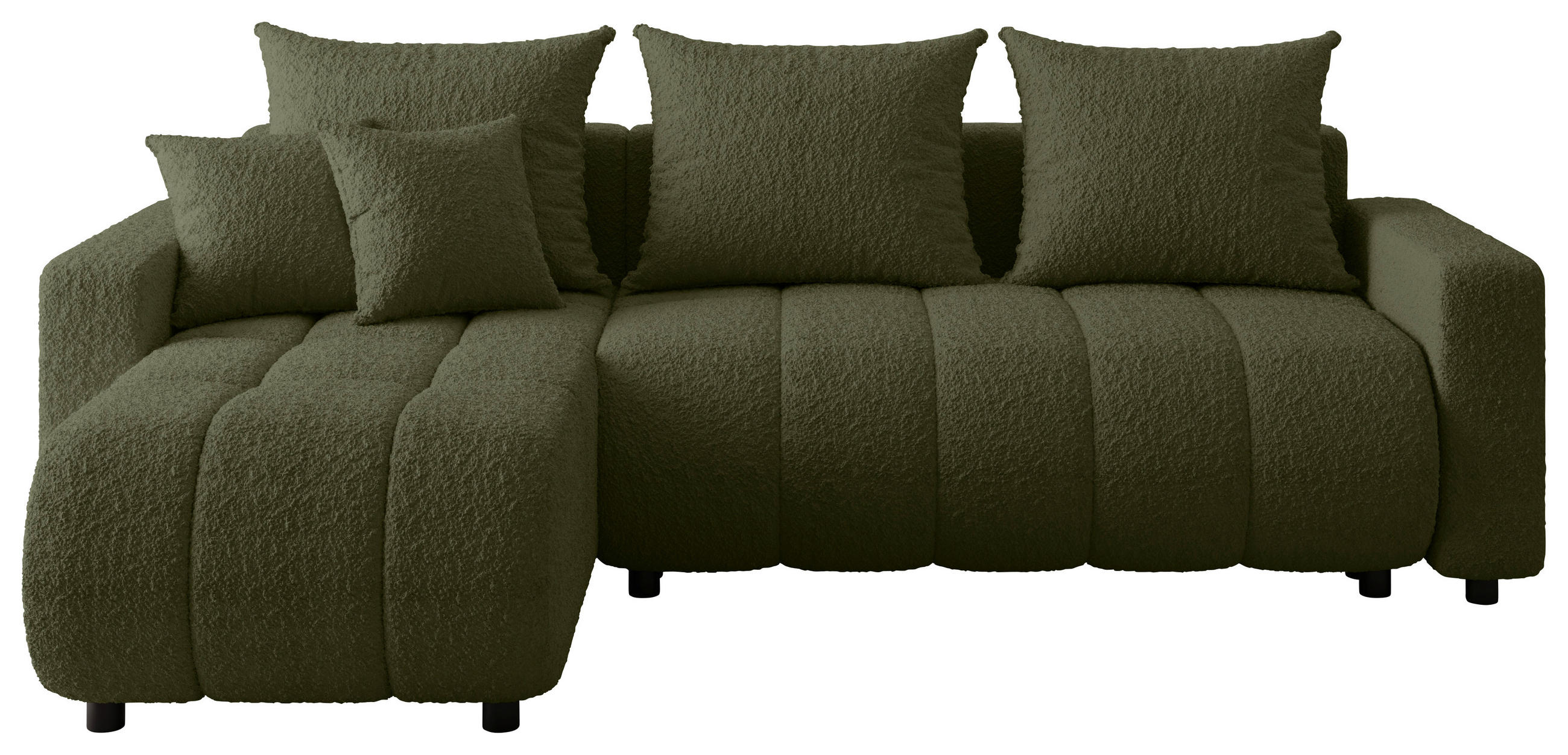 ECKSOFA Grün Bouclé Zierkissen, Rückenkissen, Bettkasten, Schlaffunktion, Rücken echt, Liegefläche im Originalstoff  - Schwarz/Grün, MODERN, Kunststoff/Textil (150/240cm) - Carryhome
