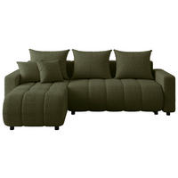 ECKSOFA Grün Bouclé Zierkissen, Rückenkissen, Bettkasten, Schlaffunktion, Rücken echt, Liegefläche im Originalstoff  - Schwarz/Grün, MODERN, Kunststoff/Textil (150/240cm) - Carryhome