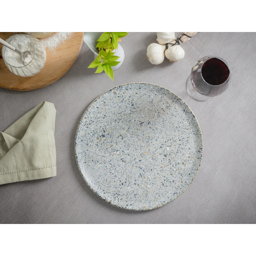 Thumbnail - Creatable Pizzateller Stone Collection Genua, Grau, Keramik, 4-teilig, Steinoptik, rund, stapelbar, Essen & Trinken, Ges...