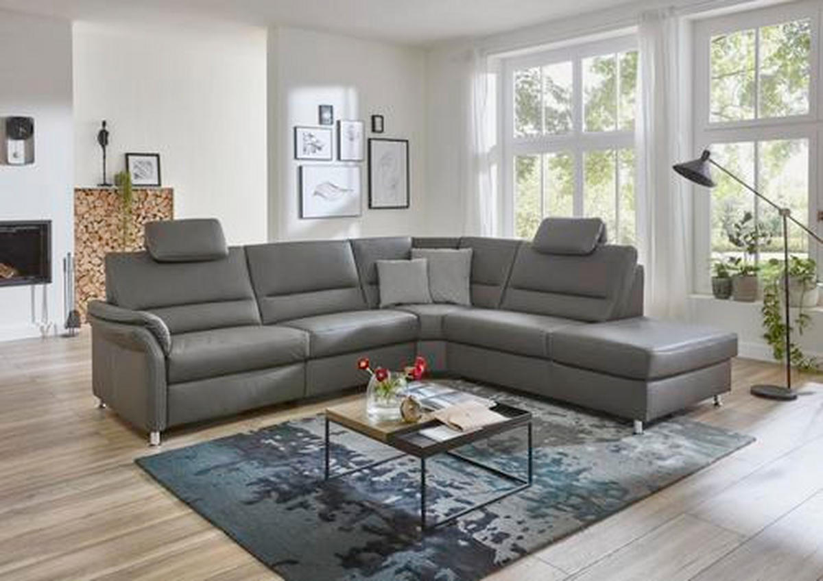 ECKSOFA in Echtleder Grau  - Beige/Hellgrau, Design, Leder/Metall (288/249cm) - Beldomo Premium
