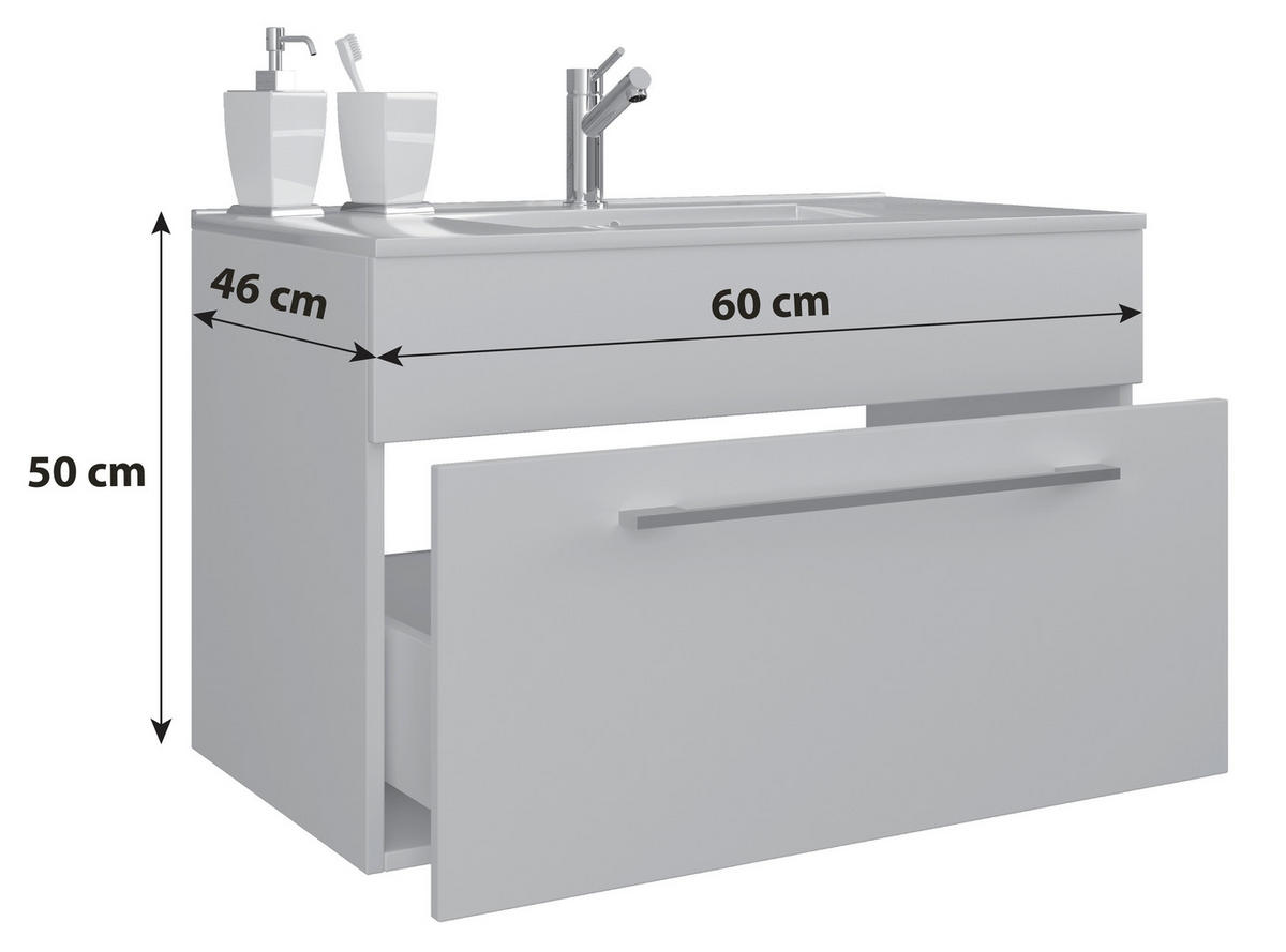 WASCHTISCHKOMBI 60 cm  - Weiss/Silberfarben, Modern, Keramik/Holzwerkstoff (60cm) - MID.YOU