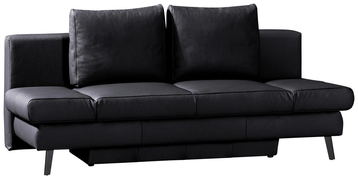 SCHLAFSOFA Schwarz Echtleder  - Schwarz, KONVENTIONELL, Leder/Metall (200/85/90cm) - Novel