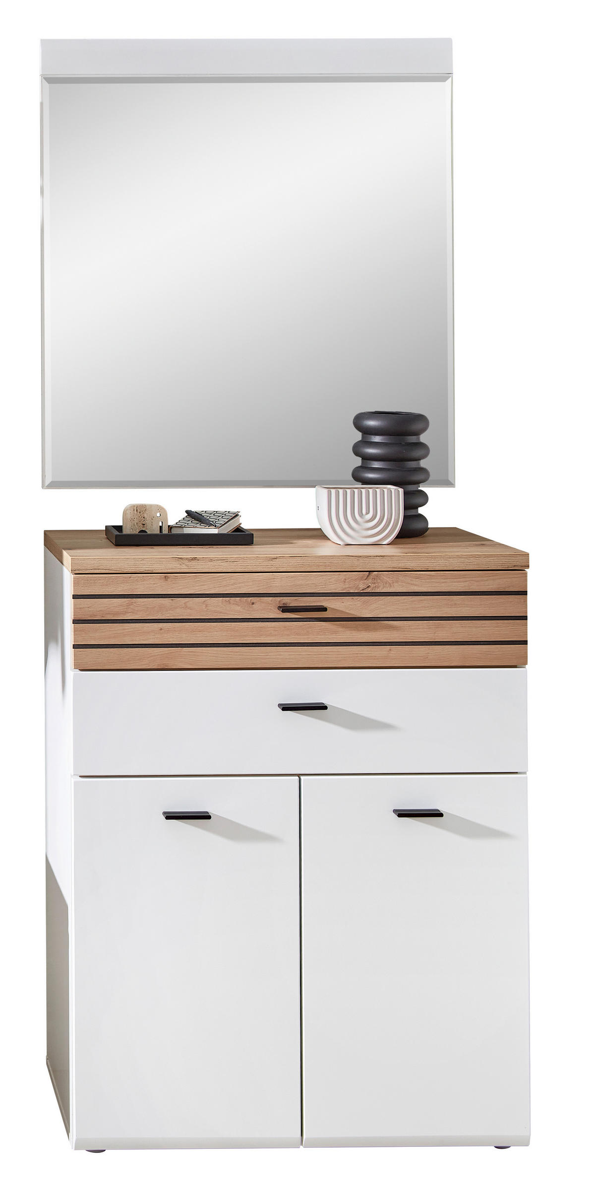 GARDEROBE 5-teilig  in 245/201/40 cm  - Weiss/Schwarz, Design, Glas/Holzwerkstoff (245/201/40cm) - Livetastic