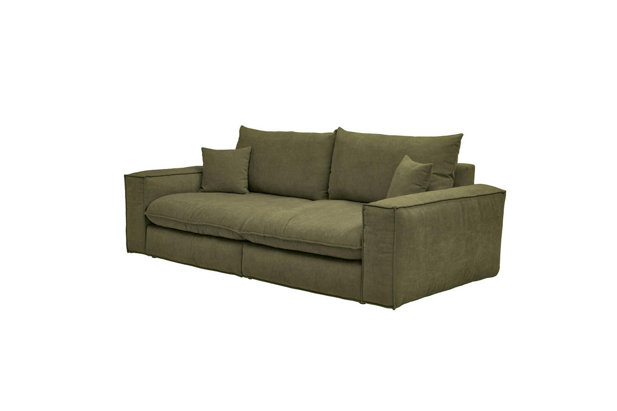 BIGSOFA Chenille Olivgrün  - Schwarz/Olivgrün, MODERN, Kunststoff/Textil (255/76/117cm) - Milino