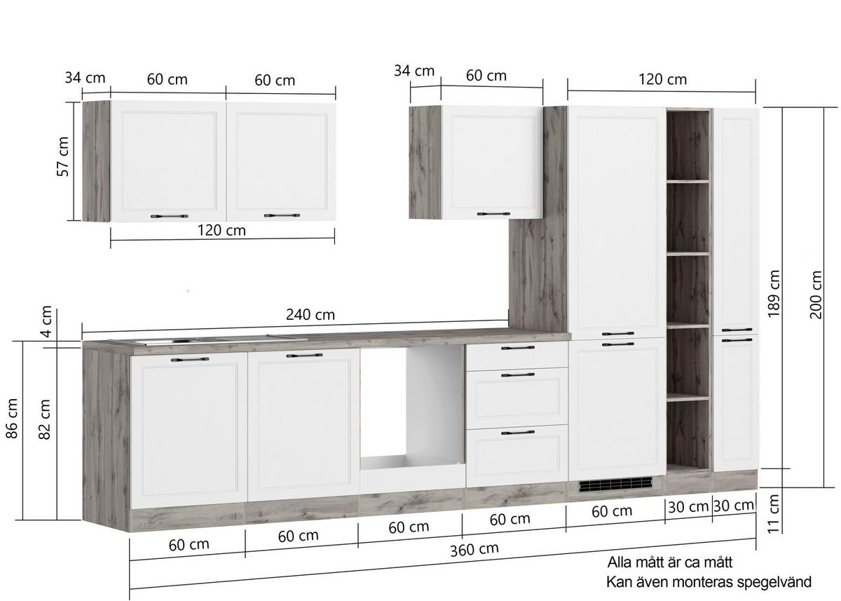 MODULKÖK UTAN VITVAROR 360 cm   i vit, ek Wotan  - vit/ek Wotan, Lifestyle, metall/trämaterial (360cm) - Held