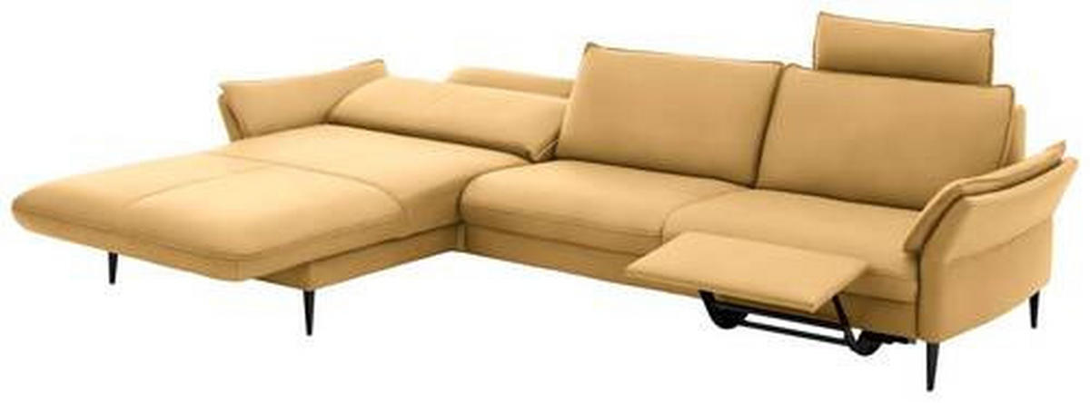 ECKSOFA in Echtleder Gelb  - Gelb/Schwarz, Design, Leder/Metall (172/334cm) - Valdera