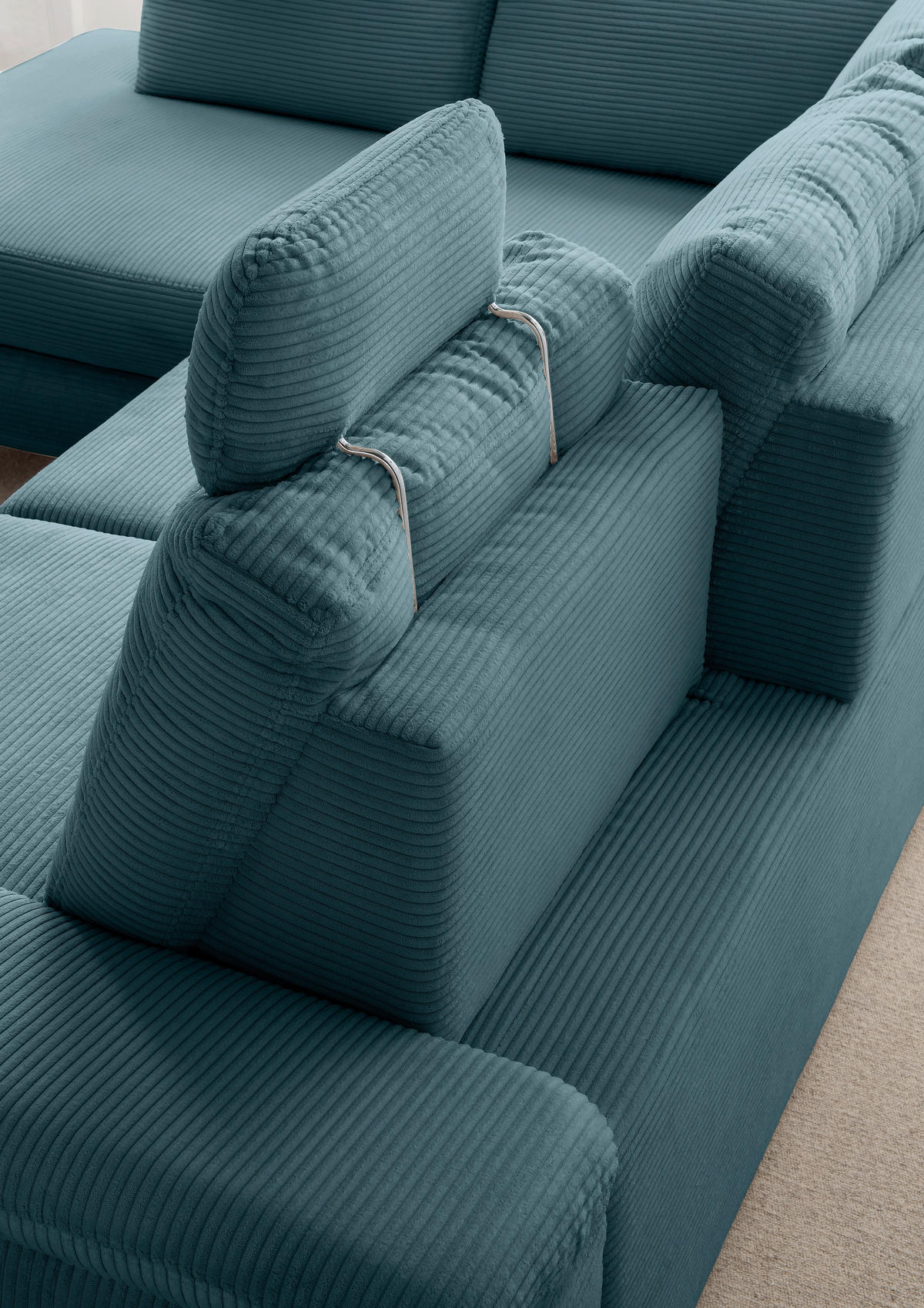 ECKSCHLAFSOFA in Cord Petrol  - Wildeiche/Petrol, Modern, Holz/Textil (206/261cm) - Livetastic