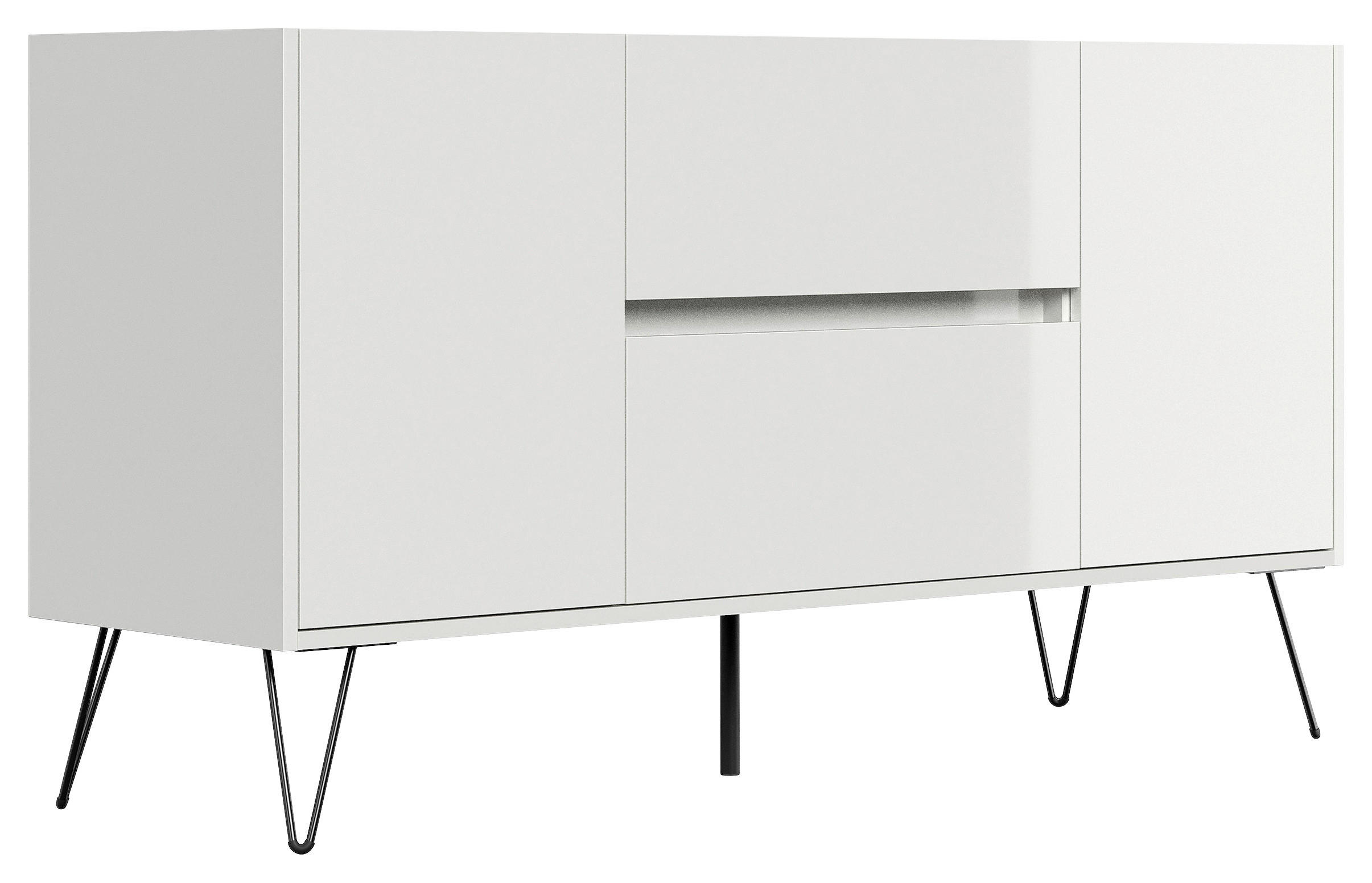 SIDEBOARD Posseik Industrial 139/75,8/42 cm 2 Schublade(n)  - Weiß Hochglanz/Eichefarben, Design, Holzwerkstoff/Metall (139/75,8/42cm) - MID.YOU