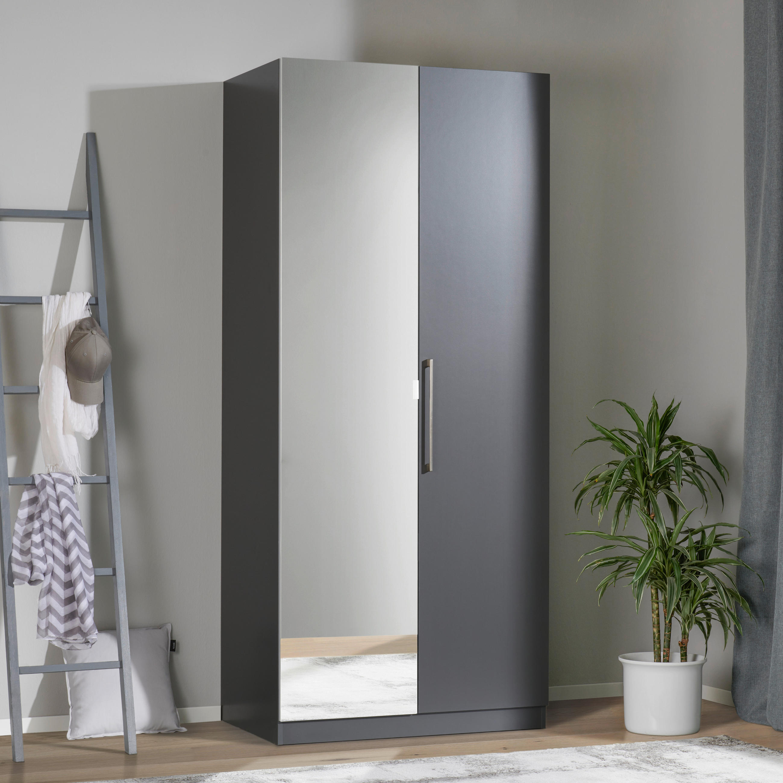 Drehtürenschrank Mit Spiegel 91,1cm Unit Anthrazit